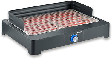 Severin Barbacoa de mesa con parrilla de acero inoxidable para interior y exterior, parrilla eléctrica con arranque rápido, mini barbacoa sin riesgo de quemaduras, negro, PG 8565